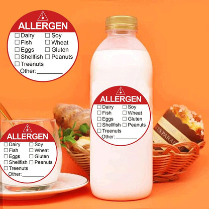 Allergen Allergy Warning Labels Sticker Red Adhesive Allergies Stickers | 2 Inch Fluorescent Food Rotation Labels Food Allergy Warning Circle Dots Label for Grocery Stores,Food Packaging 500 Pcs