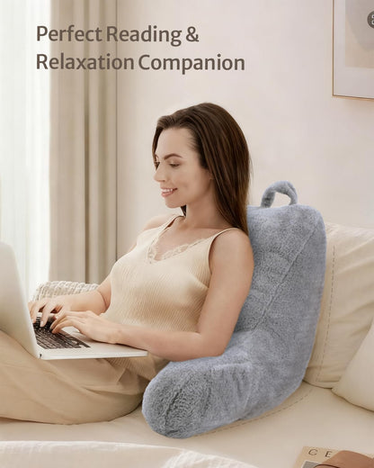 Blissful Diary Reading Pillow, Backrest Pillow with Shredded Memory Foam for Adult & Children, Designed for Bed and Couch Sitting Up, Includes Arms, Pockets and Washable Cover, Off White