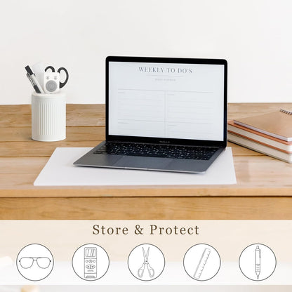 Mkono Glasses Holder for Nightstand, Anti-Scratch Metal Eyeglass Stand Case | Soft Plush Line Protect, Stable Base, Space-Saving, 3" Wx3.9" H, Multi-Use Organizer, for Desk Office Table Car Gift Ideal