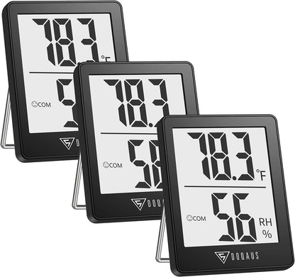 DOQAUS 3 Pack Digital Hygrometer Indoor Thermometer Humidity Monitor Black | Humidity Meter Mini Hygrometer with Accurate Temperature and Humidity Monitor for House, Baby Room, Greenhouse, Incubator