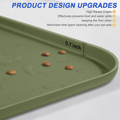 SMILOOL Waterproof Silicone Pet Food Mat with Raised Edge for Dog & Cat | 19" x 12" Non-Slip Pet Feeding Mats with Lip for Food & Water Bowl, Food Grade, Easy Cleaning, Black