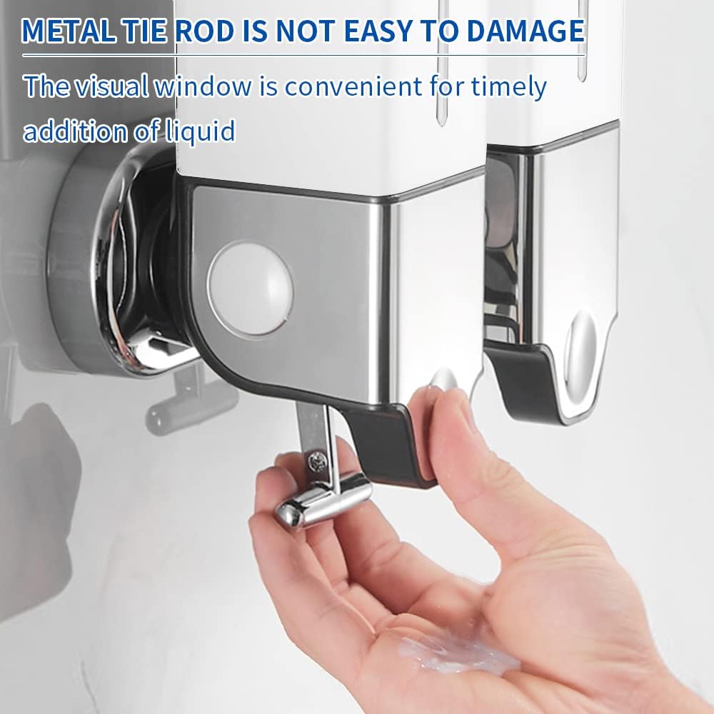 3 in 1 Chamber Wall Mounted Shampoo and Conditioner Dispenser (Silver) | No Drill Shower Soap Dispenser for Bathroom & Hotel Leak-Proof Pumps, Easy Installation and Large Capacity