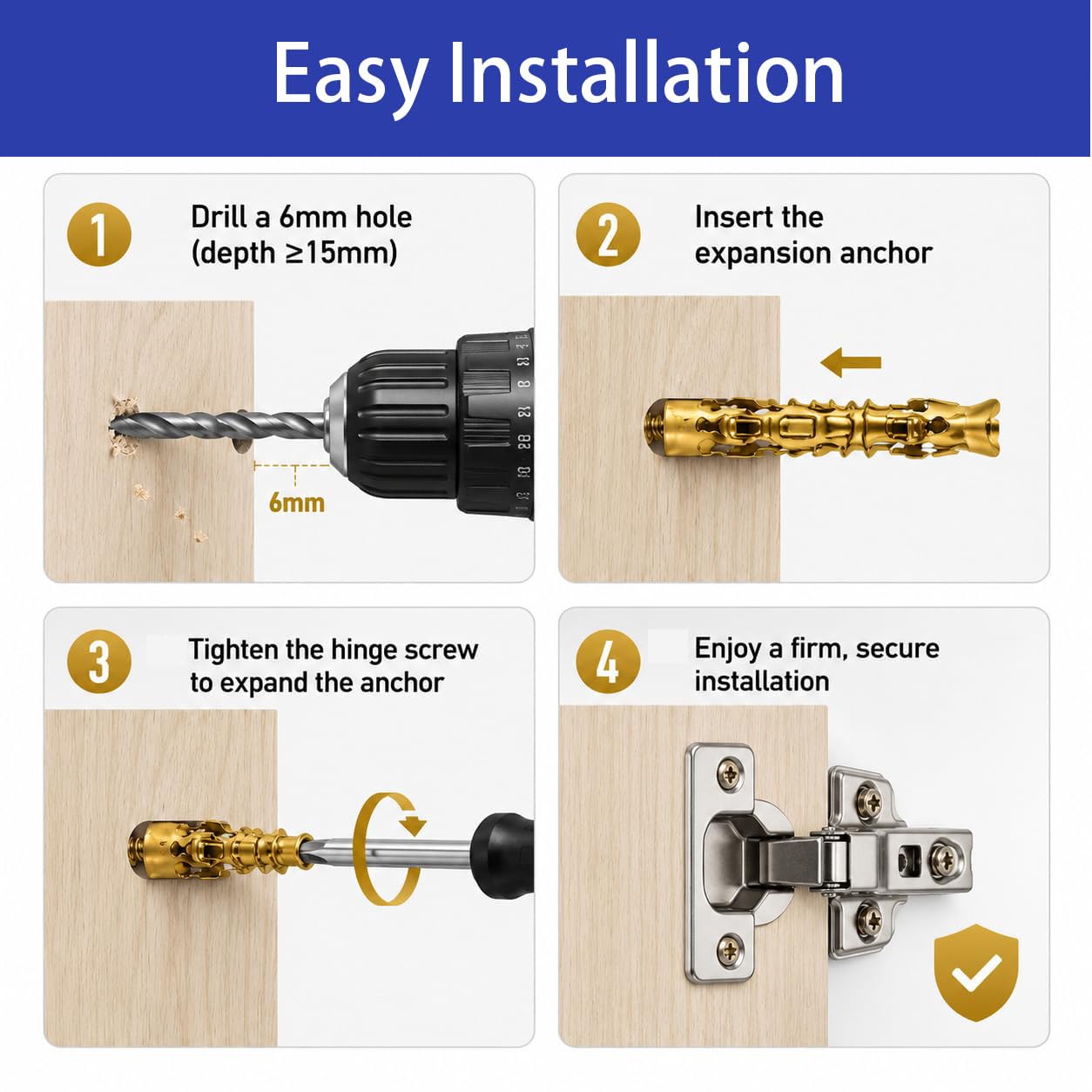 6×14mm Short Expansion Screw Set, 50pcs for Cabinet Hinge Repair and Stripped Thread Restoration, Secure Cabinet Door Fastening, Suitable for Tile Stone Wood and More