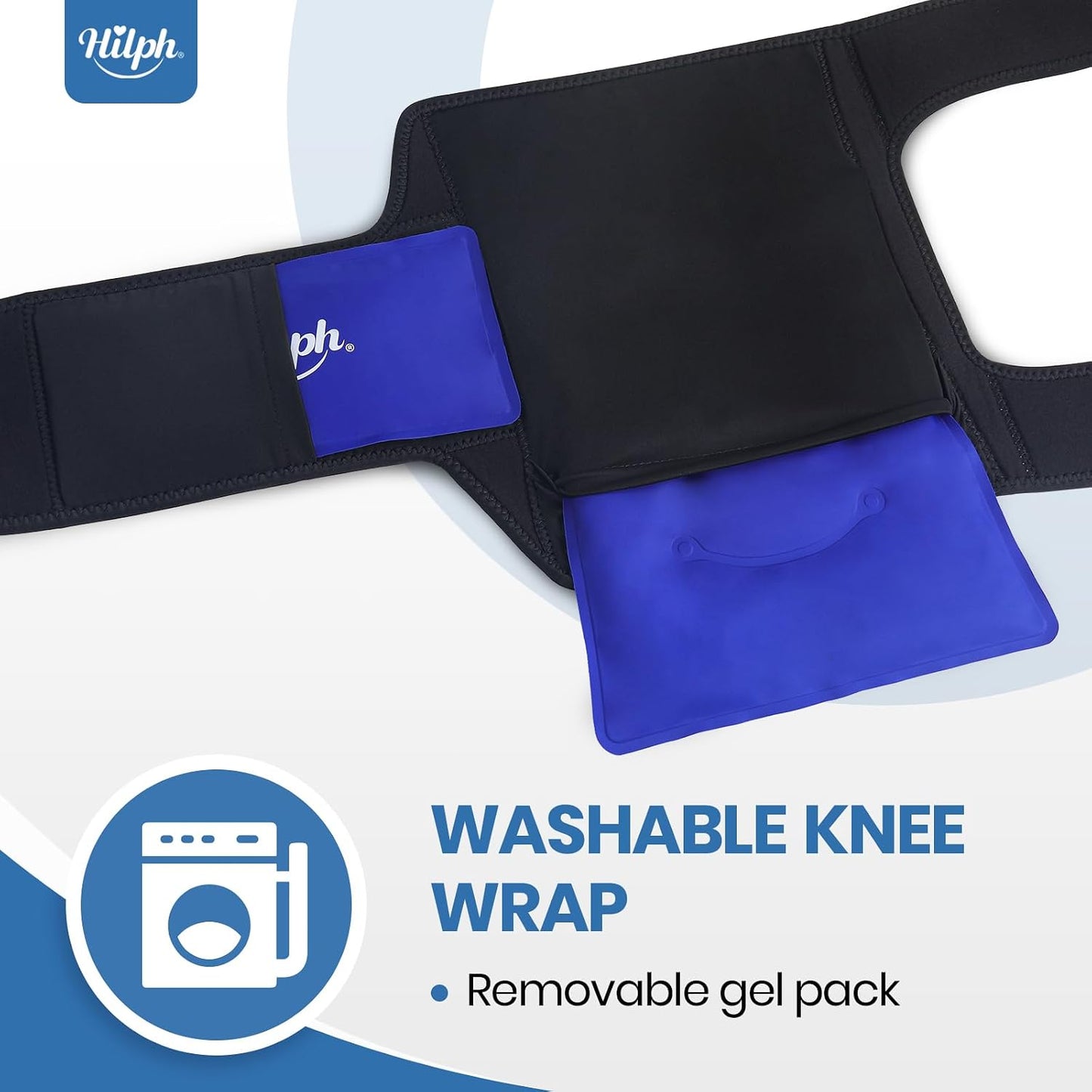 Hilph Knee Ice Pack Wrap, Adjustable Knee Brace with 2 Gel Ice Packs, Blue | Full Coverage, Hot Cold Therapy, Pain Relief for Replacement Surgery, Arthritis, ACL, Meniscus Tear, Swelling, Leg, Elbow Arm