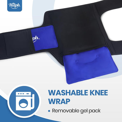 Hilph Knee Ice Pack Wrap, Adjustable Knee Brace with 2 Gel Ice Packs, Blue | Full Coverage, Hot Cold Therapy, Pain Relief for Replacement Surgery, Arthritis, ACL, Meniscus Tear, Swelling, Leg, Elbow Arm