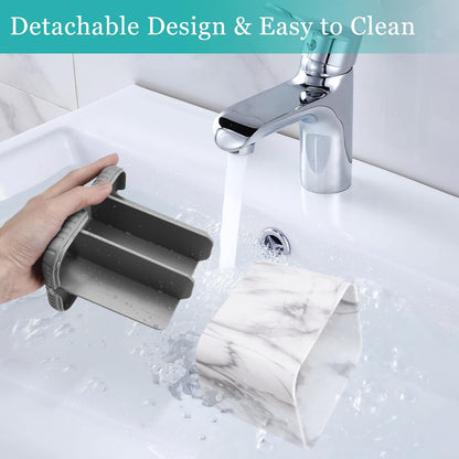 Bathroom Toothbrush Holders, Toothbrush and Toothpaste Holder (Wood Grain) | Easy To Clean, Drainage, Removable, Non-Slip, 4 Slots Tooth Brush Holder for Bathroom Countertop Organizer