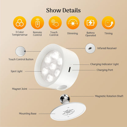 Rechargeable Wall Sconce 2 Pack, Remote & Touch Control, Dimmable