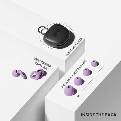 Zenz Unwind Ear Plugs for Sleeping Noise Reduction - Comfy Reusable Soft Silicone Earplugs for Focus, Study, Work - 8 Pair Eartips in XS/S/M/L - 27dB Hearing Protection with Storage Case - Onyx Black