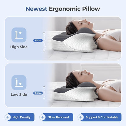 Cervical Neck Pillow for Neck Pain Relief,Mellow Sleep Pillow,Memory Foam Neck Pillow for Sleeping,Orthopedic Neck Support Pillow for Back Stomach Sleepers,Ergonomic Pillow with Pillow Covers