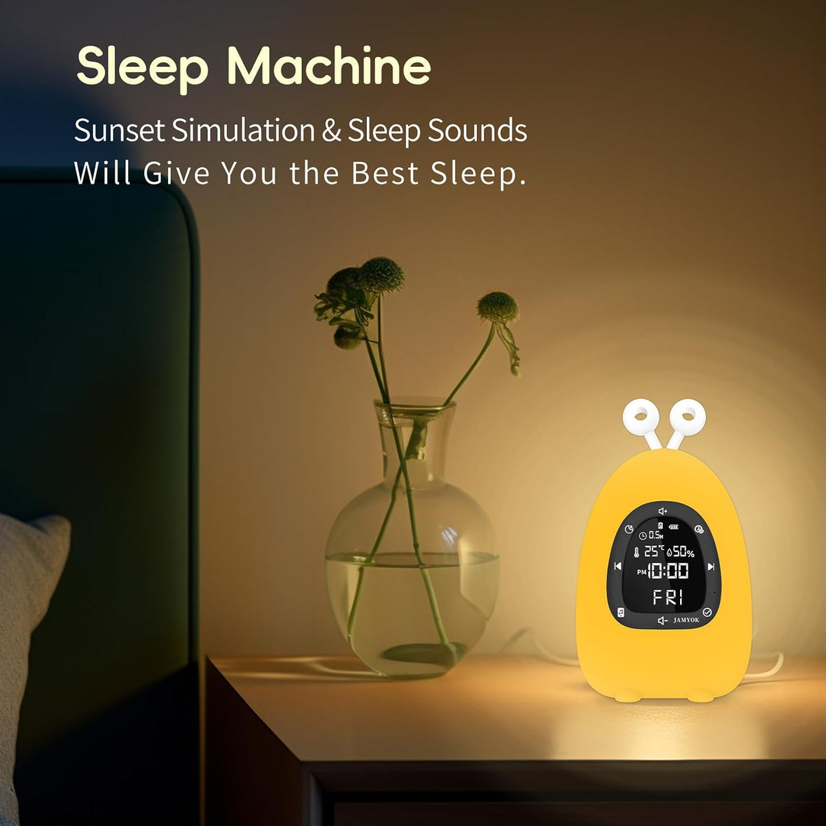 Sunrise Alarm Clock Wake Up Light, White Noise Sound Machine with 20 Soothing Sounds, 10 Night Lights, Wireless Speaker/Temp & Humidity/Rechargeable, Dimmable Clock Gift for Baby Kids Adults
