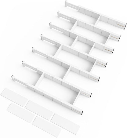 SpaceAid Bamboo Drawer Dividers with Inserts and Labels, Kitchen Adjustable Drawer Organizers, Expandable Organization for Home, Office, Dressers, 4 Dividers with 9 Inserts (17"-22" Natural)