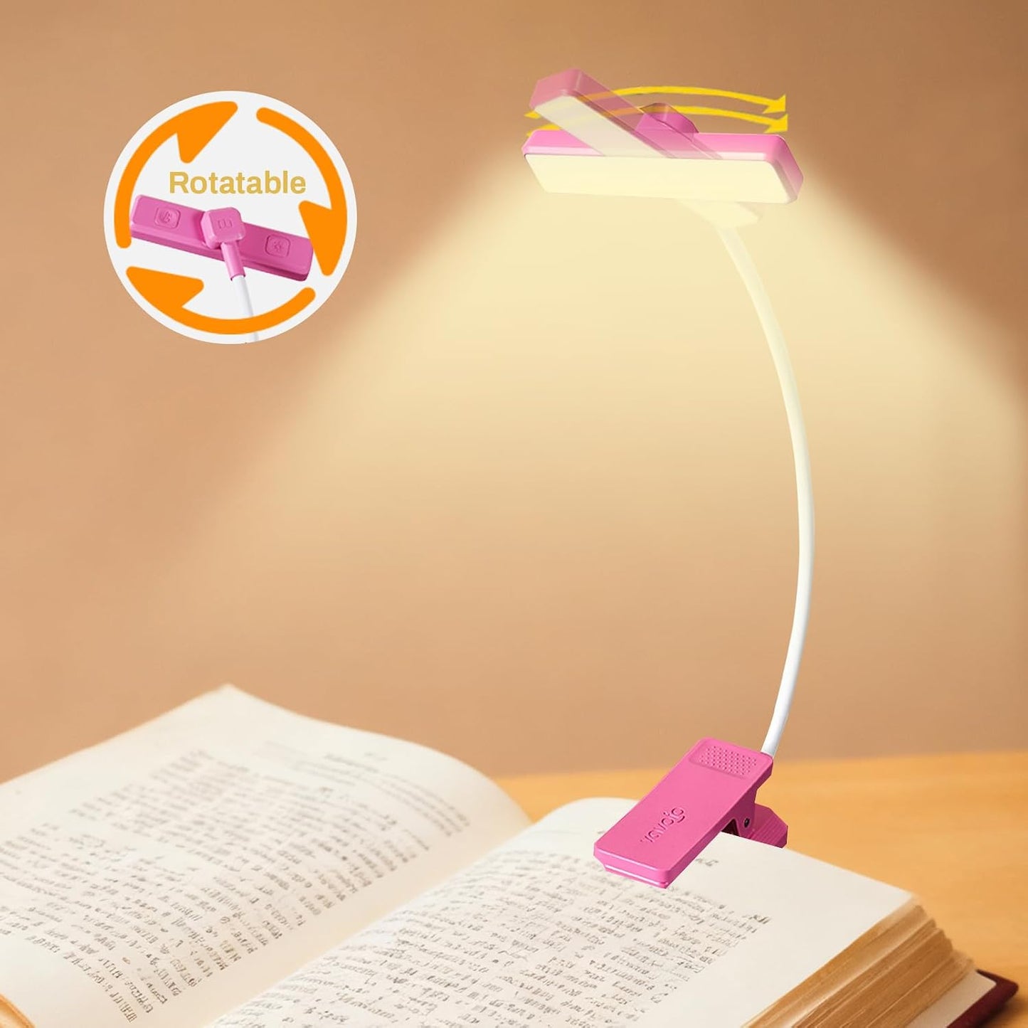 VAVOFO Rechargeable Book Light Rotatable：24 LEDs Reading Light, 3-Color & 9-Brightness Book Lamp, Eye Cared 120Hrs Runtime Lightweight Clip on Led Light for Book Lovers (Black)