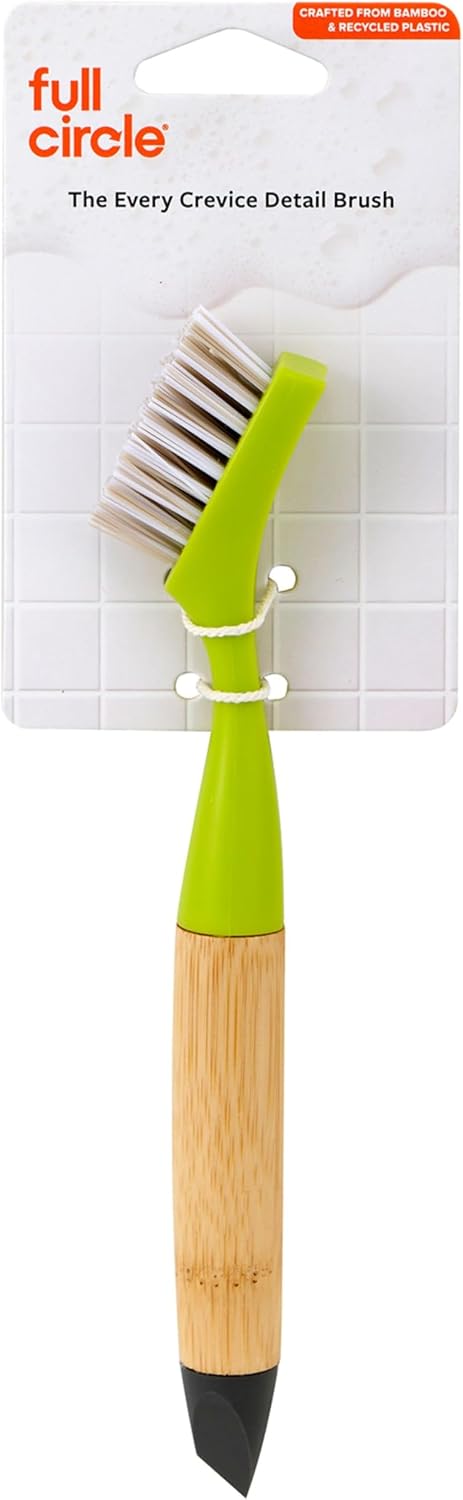 Full Circle Every-Crevice Detail Brush for Grout, White | Tough bristles & a sustainable bamboo handle reach deep into crevices, showers & grout