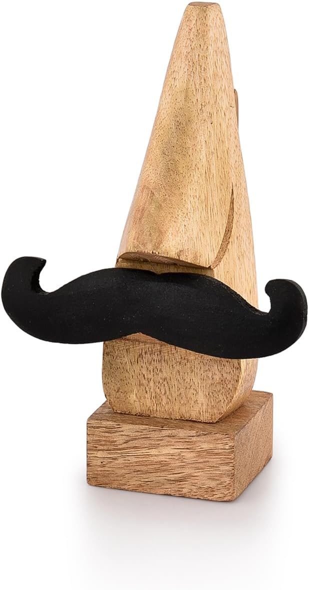 Display Stand Handmade Wooden Nose Shaped Spectacle Specs Eyeglass Holder Stand with Mustache (2" x 2" x 6")