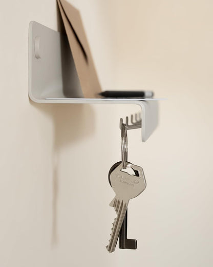 Kazai. Key Holder for Wall 'Holmsen' | Minimalist Key Hooks Design from Berlin | Modern Key Hanger with Metal Shelf | Key Hook Wall Mounted as Hallway Furniture | Sand Taupe