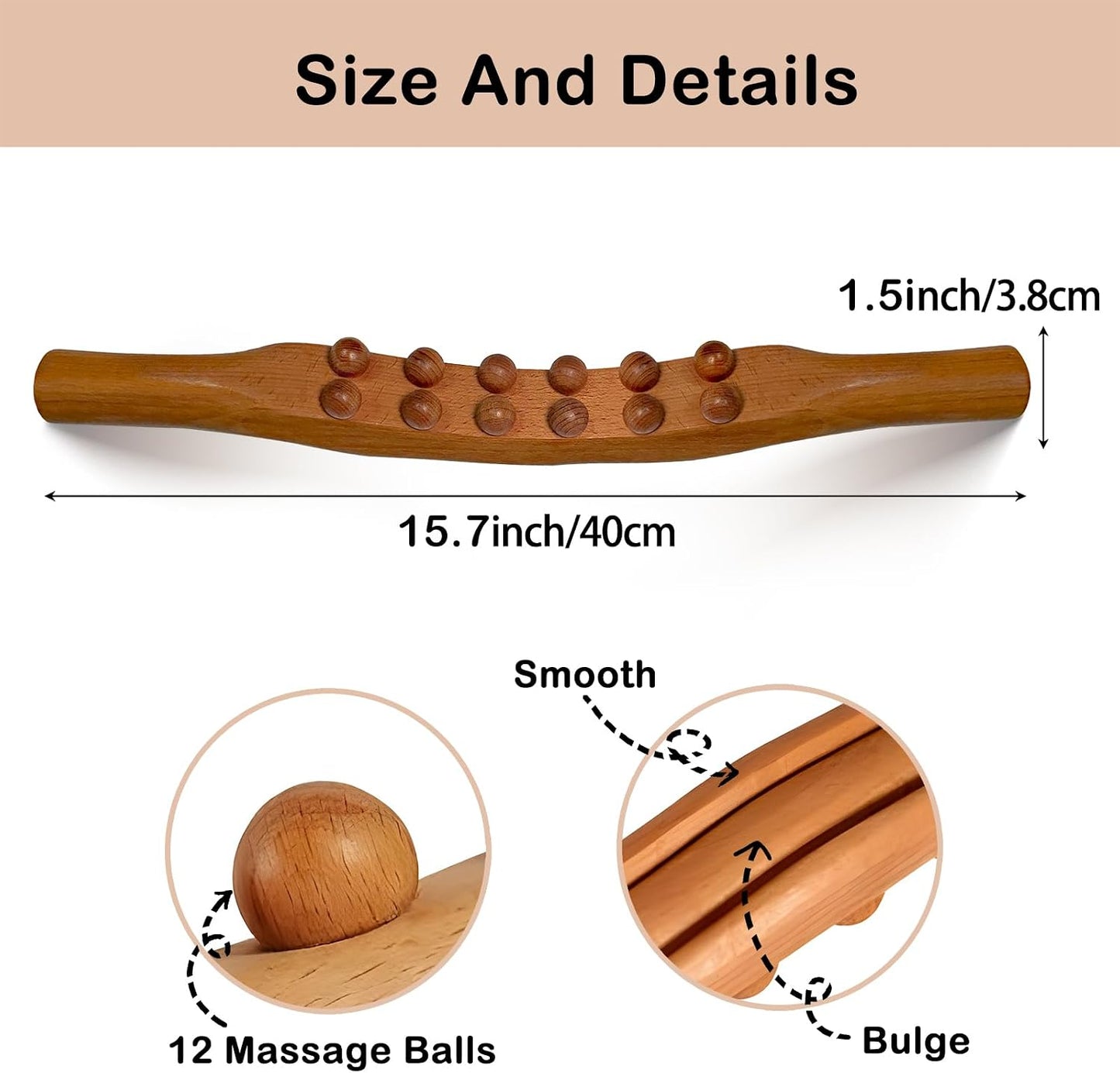 Wooden Massager Handheld Roller Trigger Point Massager Stick for Fascia, Cellulite, Muscle & Abdomen , Body Therapy Massager, Muscle Belly Relief Tool…