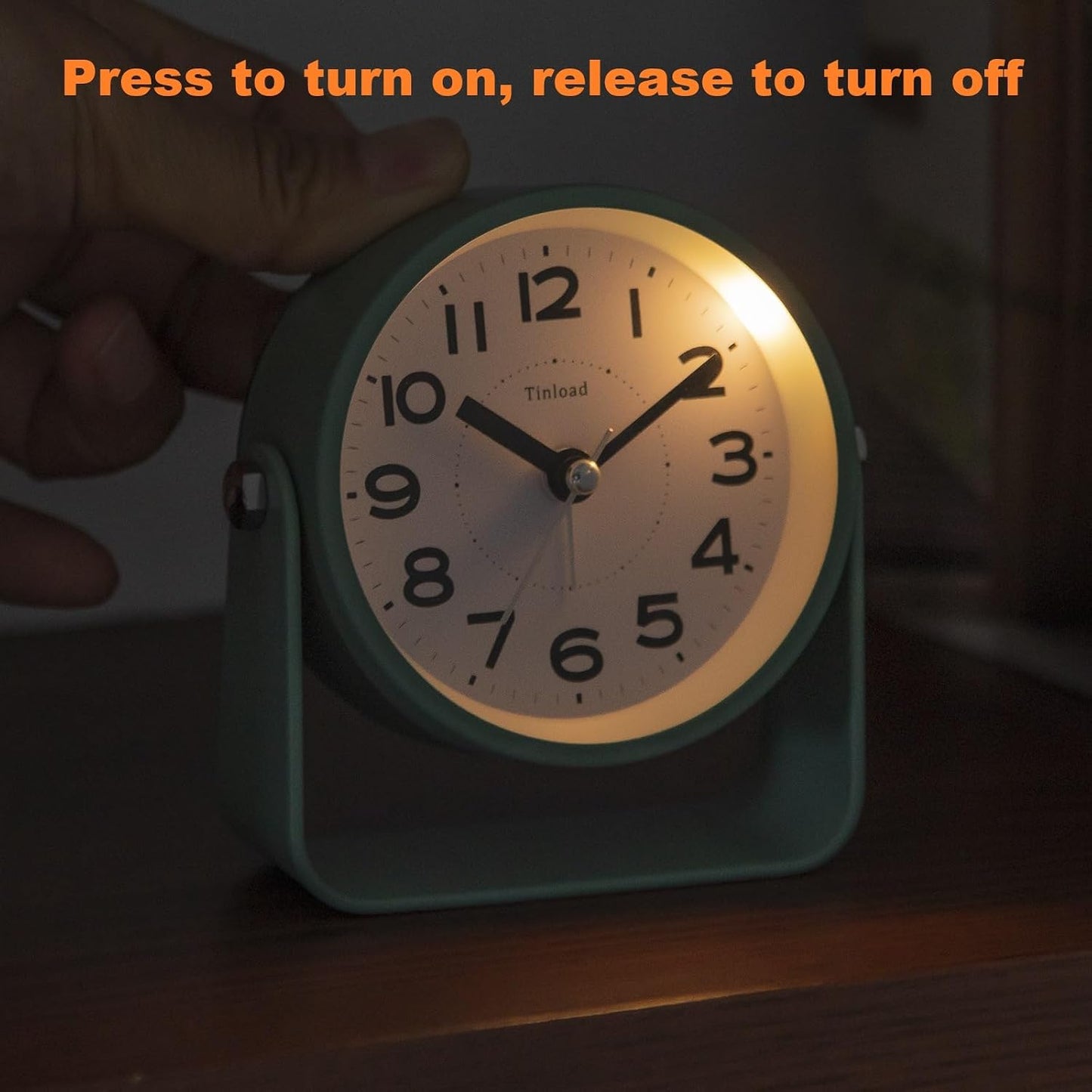 Tinload Analog Alarm Clock for Bedroom, Silent Non-Ticking Quartz Movement, Battery Operated with Snooze & On-Demand Light, Bedside Desk Table Clock, Ideal for Home, Office (Green)