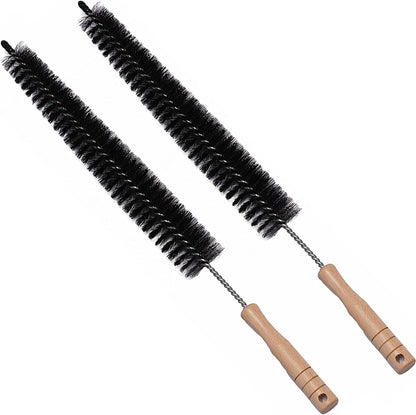 Radiator Brush, 17" Flexible Radiator Cleaner, Wooden Handle, 2-Pack | Multipurpose Dryer Lint Brush & Refrigerator Coil Cleaning Brush for Lint Trap, Pet Hair, Vent Cleaner, Narrow Gaps & Duster