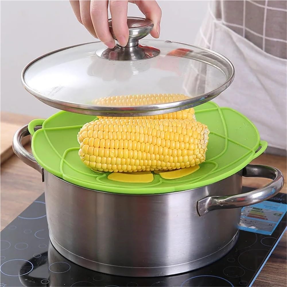 2pcs Silicone Spill Stopper Lid - Flower Shape Cover For Pots And Pans - Kitchen Cooking Accessories(Green)