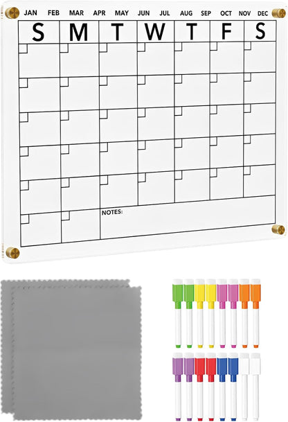2 Pcs Metal-Adhering Chore Chart, Clear Acrylic Dry Erase Boards with 16 Markers, 11.8 x 7.9 in Reusable Family Weekly Task Planning, for Refrigerator, Kitchen Schedule