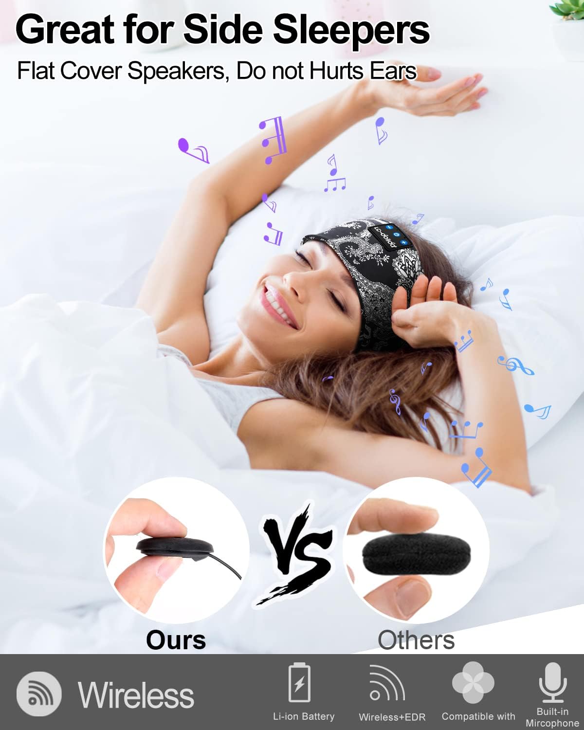 LC-dolida Sleep Headphones Bluetooth Headband Sleeping Wireless Headband Headphones with Thin HD Stereo Speakers Perfect for Side Sleepers, Sport, Yoga, Travel
