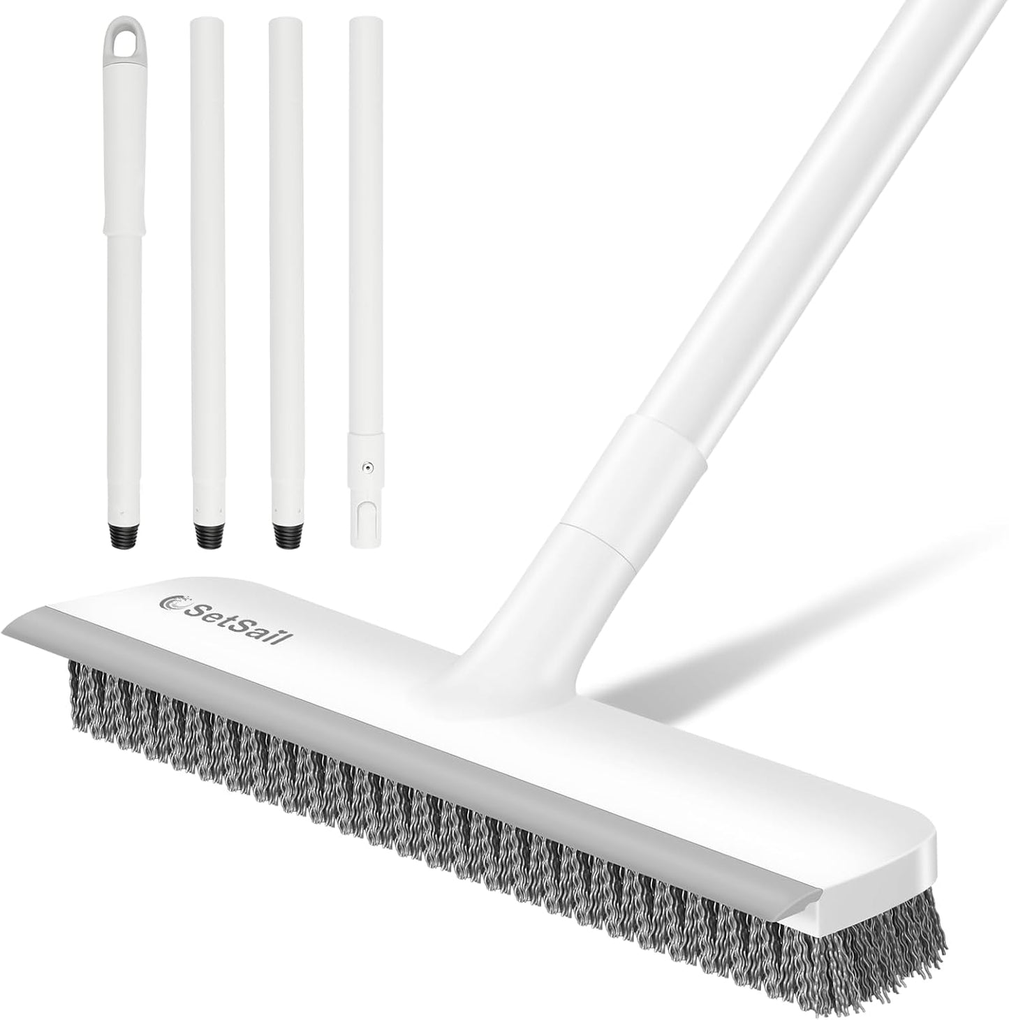 SetSail Floor Scrub Brush with 51-Inch Long Adjustable Handle 2 in 1 Scrape Brush Stiff Bristle Floor Scrubber for Cleaning Shower Bathroom Garage Kitchen Wall Deck Tub Tile | 2 in 1 Scrape Brush Stiff Bristle Floor Scrubber for Cleaning Shower Bathroom