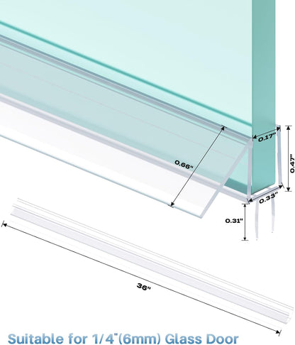 Shower Door Bottom Seal Strip, 2PCS Seal Strip, Ultra Clear PVC, 36" Length, Fits 6mm Thick Glass, Prevents Leaks, Easy Installation, No Adhesive Required (Ultra Clear, 36in for 1/4"(6mm) Door)