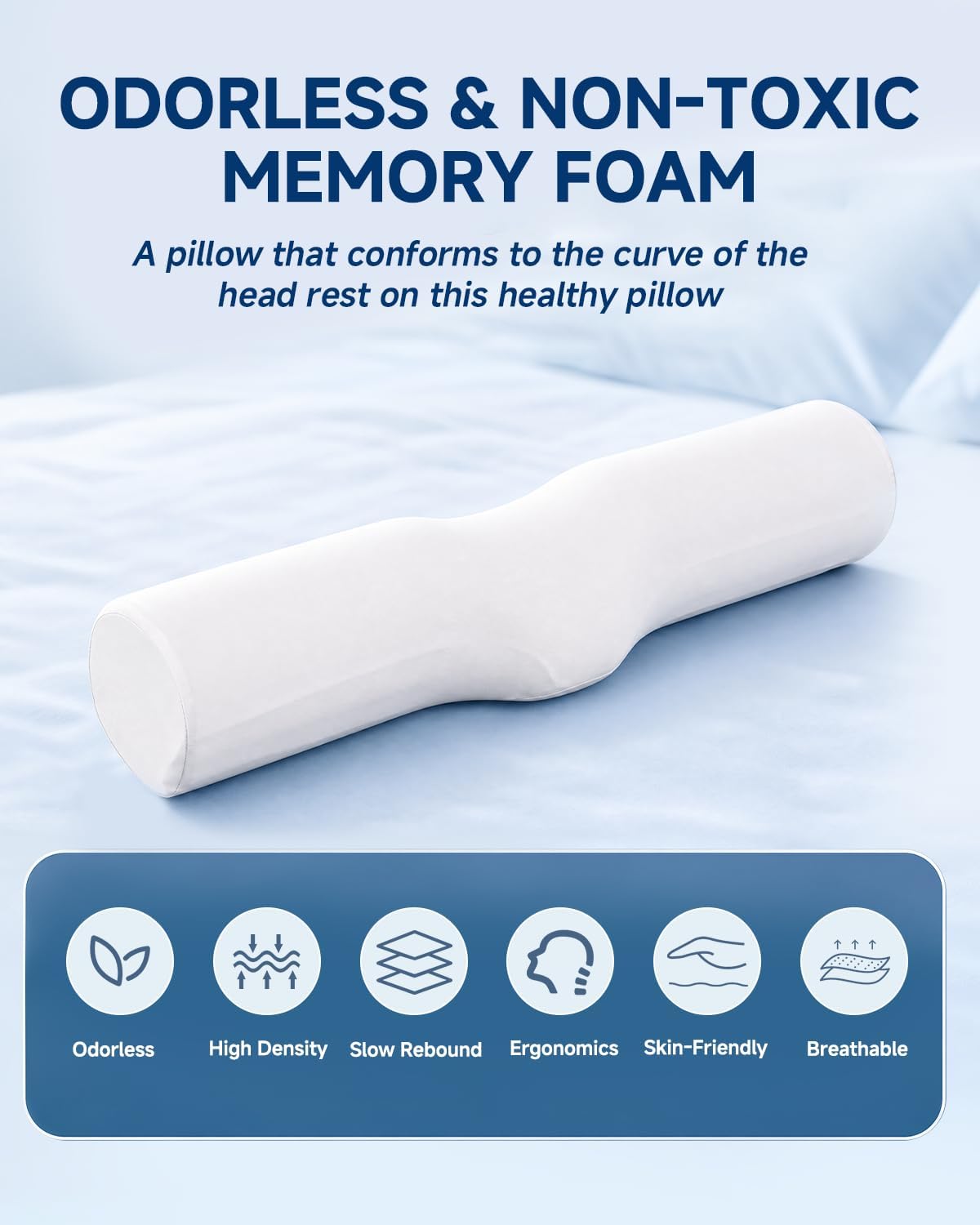 SMDR Cervical Neck Pillow for Pain Relief Sleeping, Memory Foam Neck Roll with Firm Ergonomic Support, Round Bolster for Neck and Shoulder Comfort, Washable Cover, 4.71" x 23.61"