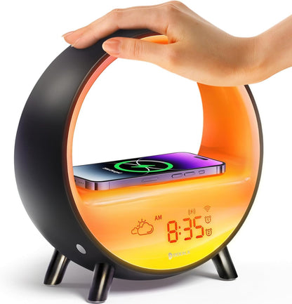 Dekala Arches Sunrise Alarm Clock Sunset White Noise Sound Machine Sleep Timer Loud Alarm Clock for Heavy Sleepers Natural Sound Wake-Up Light 15W Wireless Charging Customizable Snooze 5G WiFi App