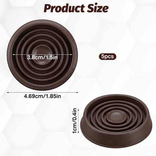 5 PCS 1.5 X 1.5 Inch Round Rubber Caster Cups, Non Slip Furniture Casters Cup Brown Furniture Coasters Furnitures Leg Protectors Anti Slide Floor Protector for Bed Couch Chair Table Stoppers