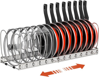 Housolution Pot and Pan Lid Organizer Holder Storage Rack, Black | 12"-23" Expandable, 14 Adjustable Dividers, Sturdy Metal Construction, Easy Assembly