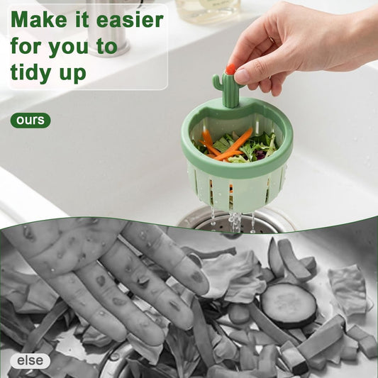 2026 New Cactus Sink Strainer Basket, Upgrade Multifunctional Kitchen Sink Drain Strainer Press Automatic Dumping Basket Anti-Clogging, 2 Pack (Green+Yellow)