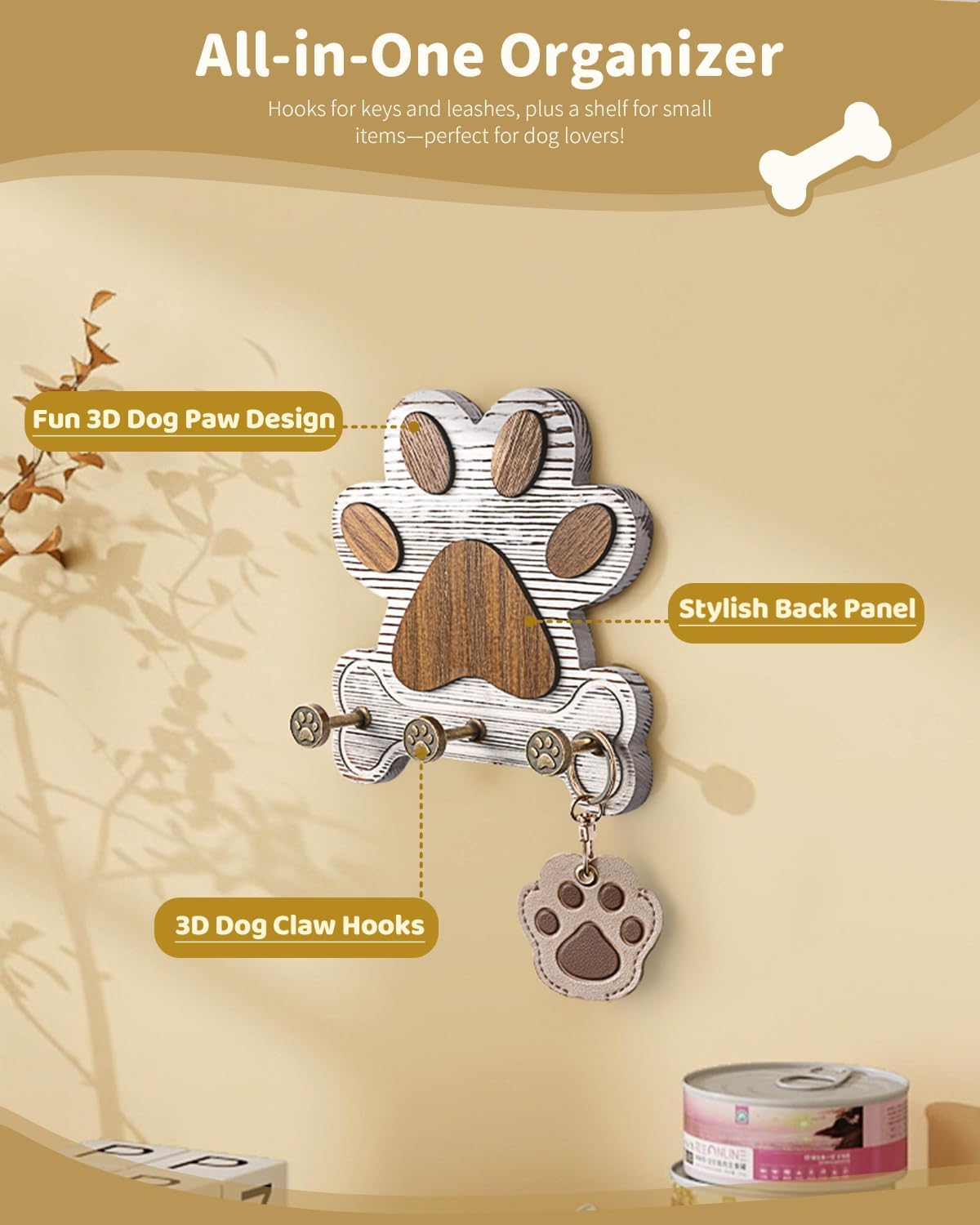 MTERSN Pine Wood Dog Leash Holder for Wall for Dog Walking Station, Black