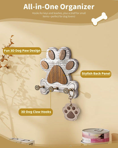 MTERSN Pine Wood Dog Leash Holder for Wall for Dog Walking Station, Black
