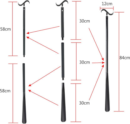 35" Long Dressing Stick with Shoe Horn with Sock Removal Tool, Adjustable Extended Dressing Aids for Shoes, Socks, Shirts and Pants