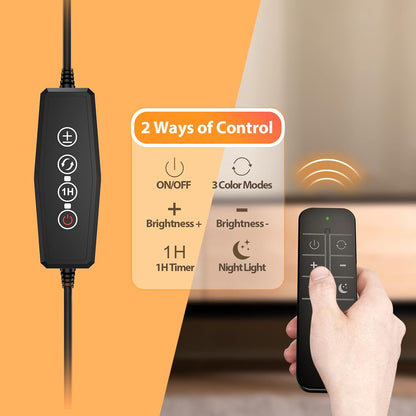 iFalarila Reading Light with Remote, LED Desk Lamp Clip on [1H Timer & Nightlight] RA>95 Dimmable Flexible Gooseneck, Reading Lamp with Clamp for Table - 3.5'' (Adapter Included)