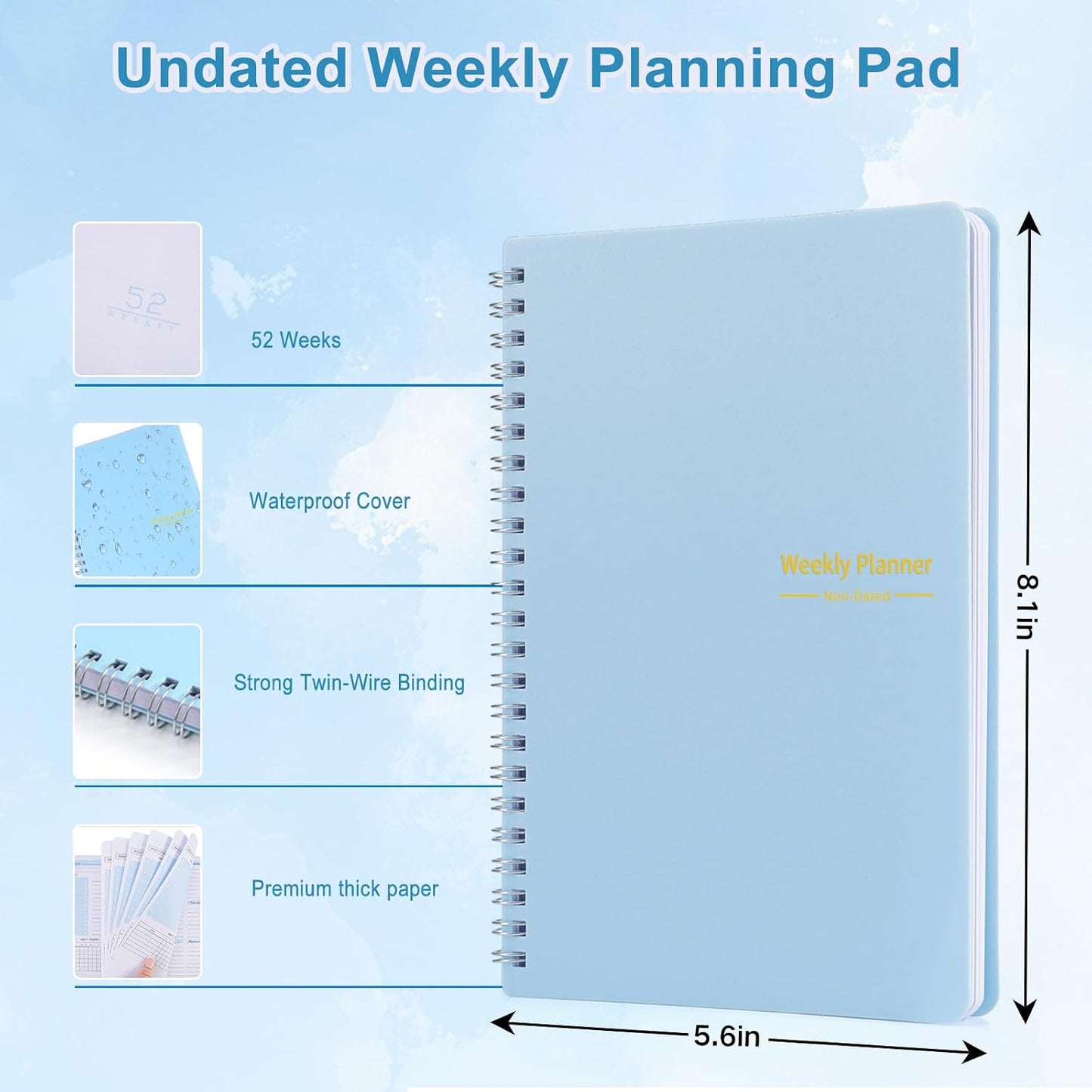 Undated Weekly Planner, A5 Personal Goals Journal Non Dated Weekly Planner to Do List Notebook with Goal Habit Tracker Organizer, Cute Undated Week Planners with Spiral Binding for Kids School Work