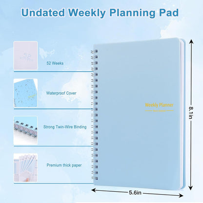 Undated Weekly Planner, A5 Personal Goals Journal Non Dated Weekly Planner to Do List Notebook with Goal Habit Tracker Organizer, Cute Undated Week Planners with Spiral Binding for Kids School Work