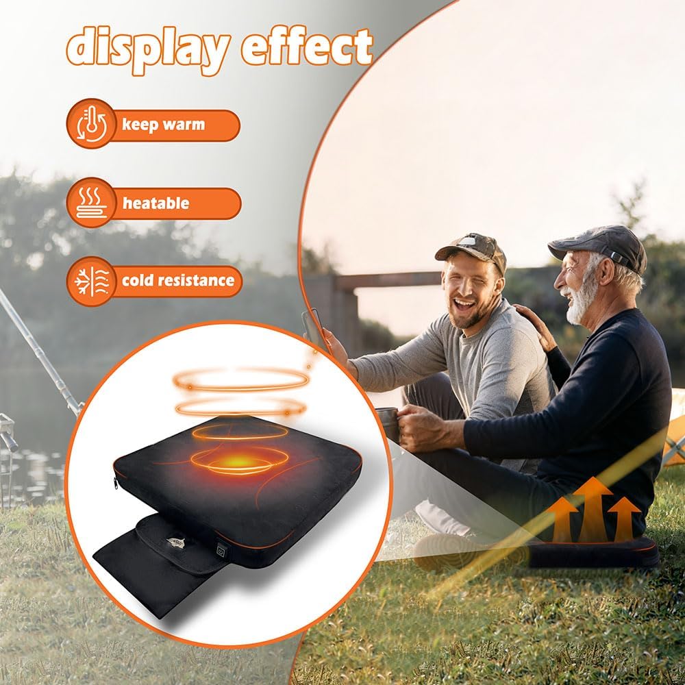 Heated Seat Cushion Foldable Memory Foam Heated Seat Pad with 3 Level Heating for Camping Fishing Office Chair Stadium Seats (Power Supply Not Included)