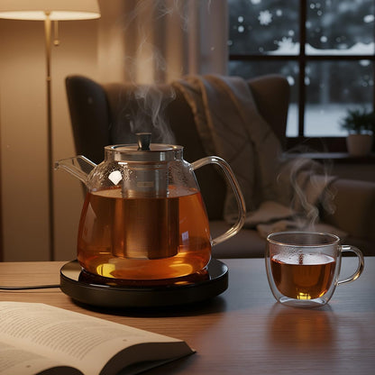 Aquach 42oz Glass Teapot with Infuser, Stovetop Safe Tea Kettle | Dishwasher Safe, Borosilicate Glass, Daily Sharing Capacity, Precise Loose Leaf Filter