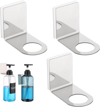 Segbeauty Stainless Adhesive Shampoo Bottle Holder, Dia 1.3inch 3.3cm Non-Drill Soap Dispenser Holder Set Silver, 3pcs Rustproof Shampoo Holder for Shower, Bottle Wall Mounted Rack for Toilet Kitchen