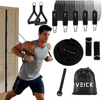 VElCK Resistance Bands Set with Handles for Exercise, Workout and Home Gym | 100% Natural Latex, 10-150LBS, Versatile for Yoga, Pilates, Strength, Home Gym