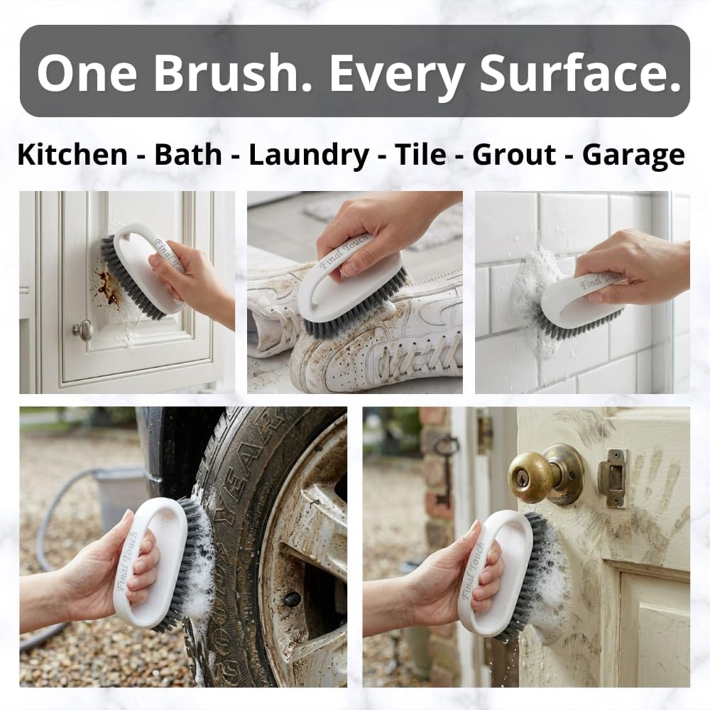 Scrub Brush, Soft-Medium Bristle Scrub Brush with Handle – All-Purpose Cleaning Brushes for Kitchen, Bathroom, Shower, Tile, Grout, Sink & Floor – Durable Household Scrubber by Final Touch (3-Pack)
