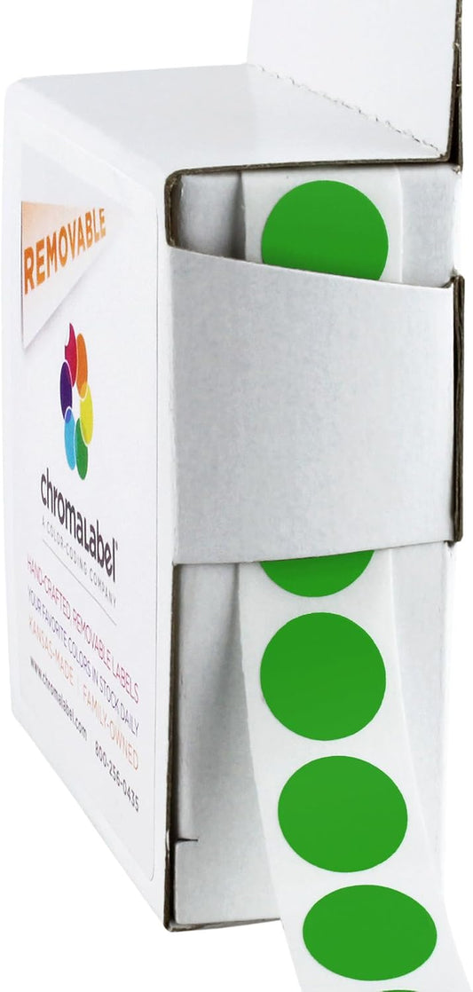 ChromaLabel Removable Green Dot Stickers, 1/2 Inch, 1000/Box