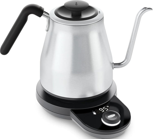 OXO Brew Pour Over Gooseneck Electric Kettle - Stainless Steel | Adjustable Temperature Control, Built-In Timer, Cord Free, Precise Pour, Automatic Shut-Off, Coffee And Tea