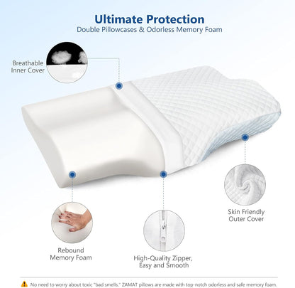 Memory Foam Pillow for Neck Pain Relief, Adjustable Orthopedic Ergonomic Cervical Pillow for Sleeping with Washable Cover, Bed Pillows for Side, Back, Stomach Sleepers
