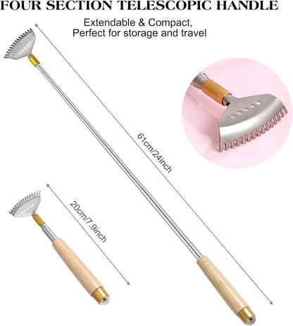 Large Back Scratcher, Body Scratcher for Adults Extendable Long 24Inch, Thick Wooden Handle Steel Massage Roller, Extra Wider Rake Claw, Sturdy Backscratchers Hand Massager Tool | Self Body Massage Tool