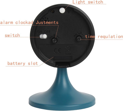 3" Round Quartz Analog Metal Alarm Clock Silent Non Ticking Desk Clock