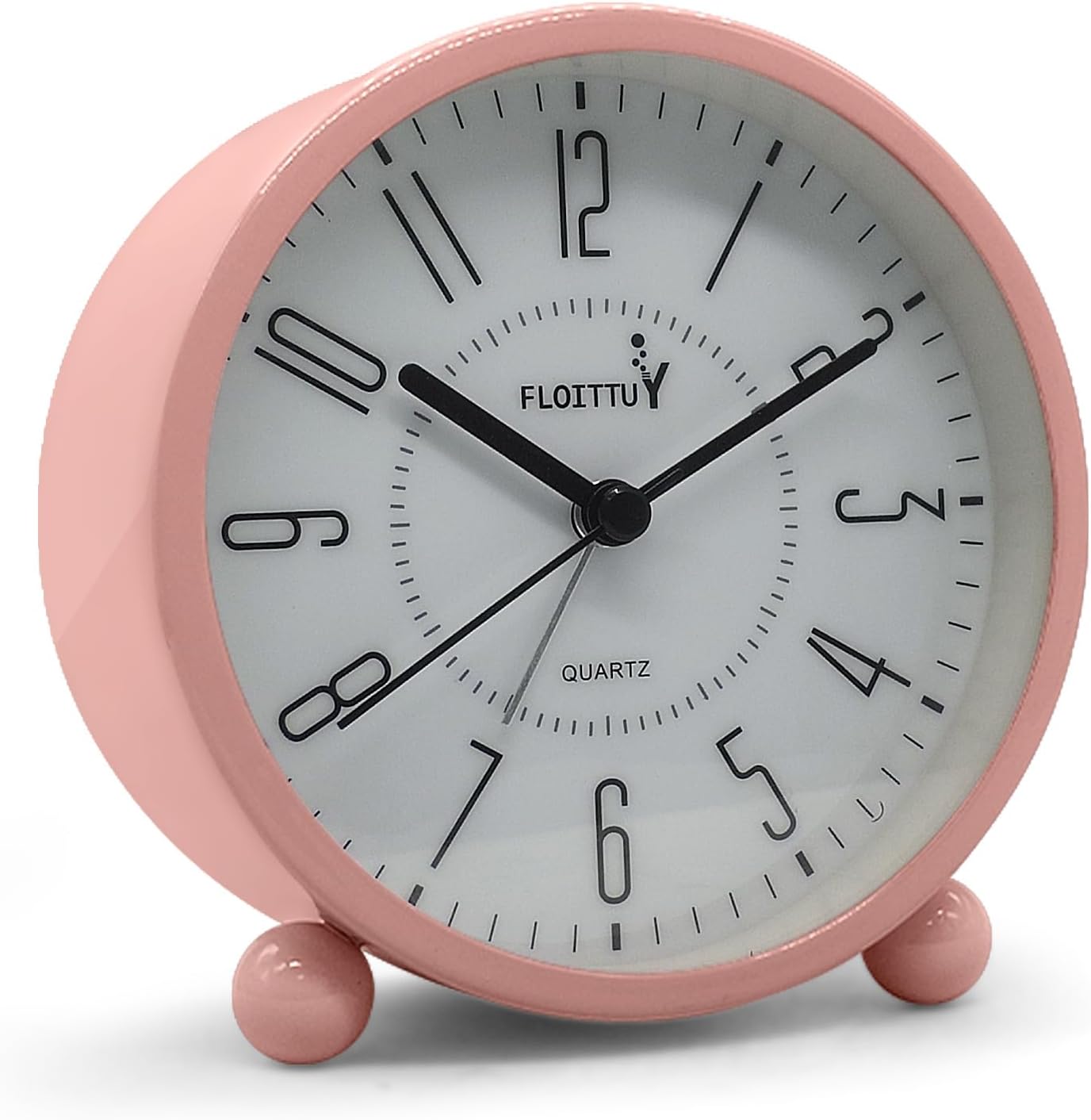 FLOITTUY Super Silent Metal Alarm Clock,Beep Wake Round Alarm Clock with Night Light,Battery Operated,Easy Set,Simple & Retro for Desk, Bedroom and Home Decoration(Creamy White)