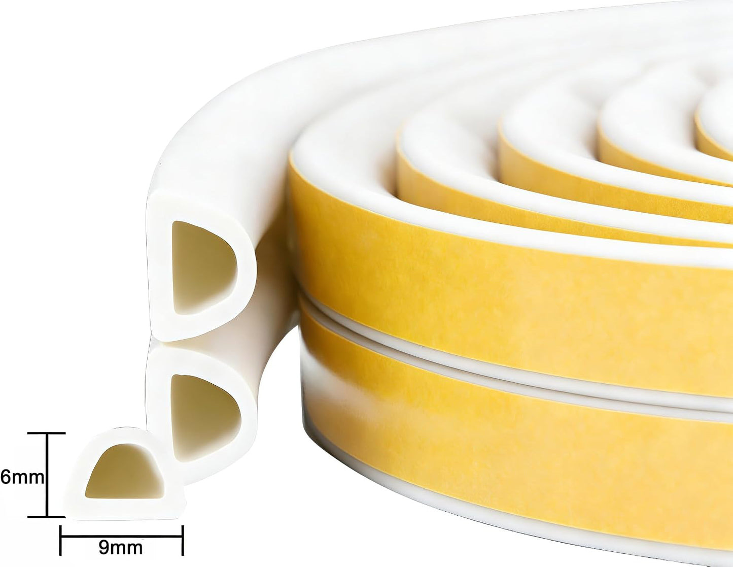 Weather Stripping Seal Strip Tape, Doors Windows Frame Self Adhesive D Type Foam Sealing Tape, 32.8Ft Rubber Soundproof Insulation Cell Foam Stripping, White